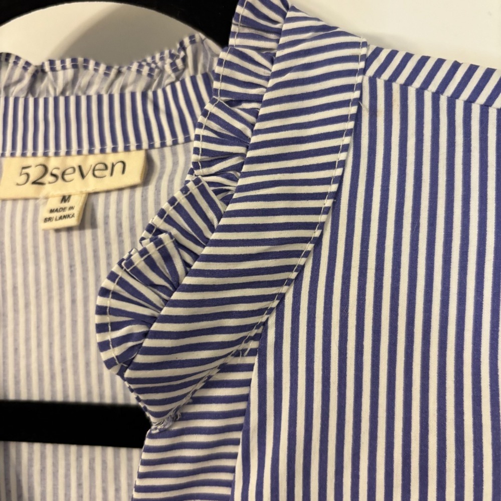 Women's Sleeveless Dress blue and white pinstripes beach sailor chic preppy - Picture 5 of 11